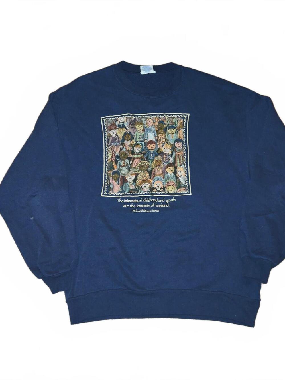 Vintage 90s Interests of Childhood and Youth Tapestry Ribbed Sweatshirt Large